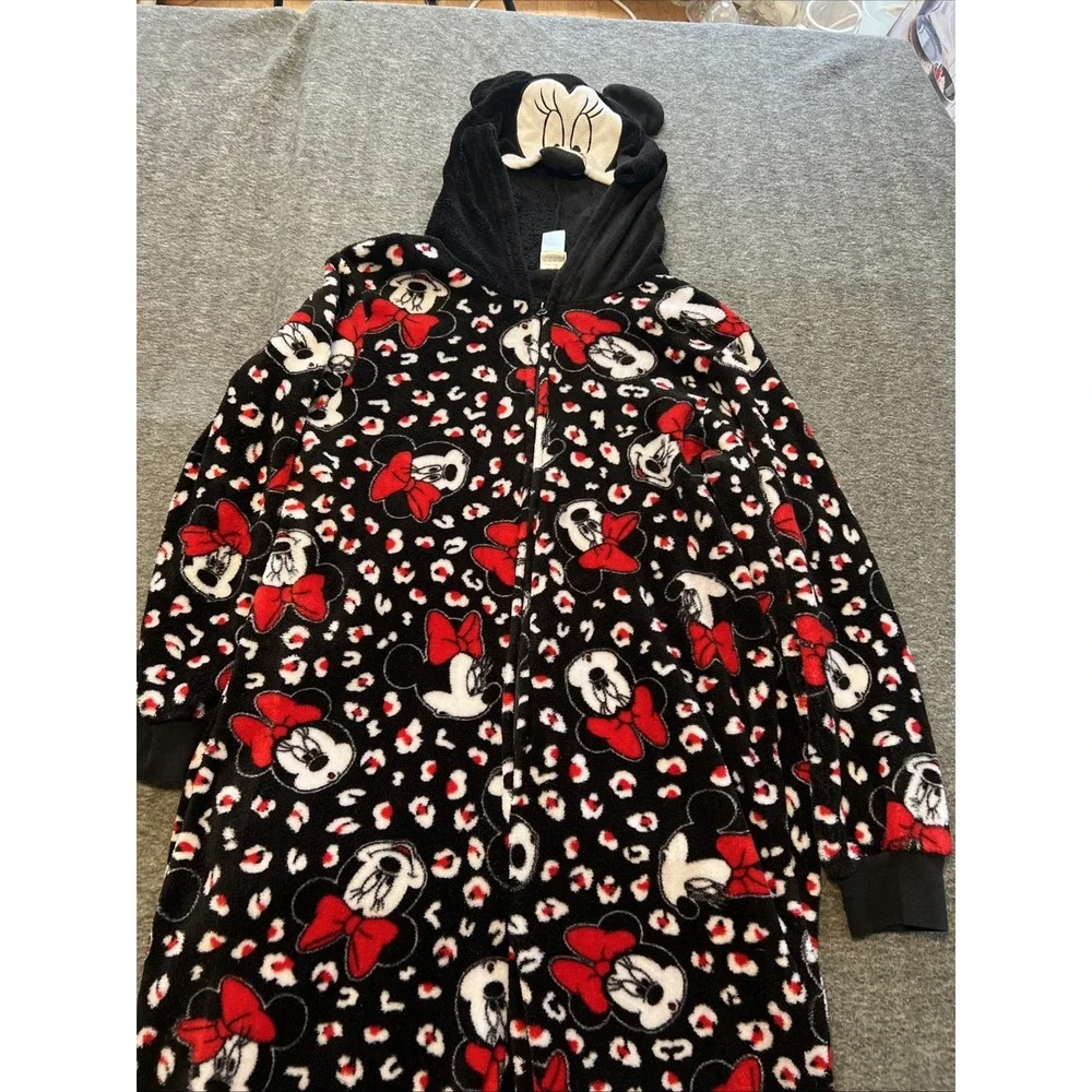 Disney Brand Adult XL Fleece Pajamas Minnie Mouse One Piece Hooded Sleepwear - Picture 1 of 8